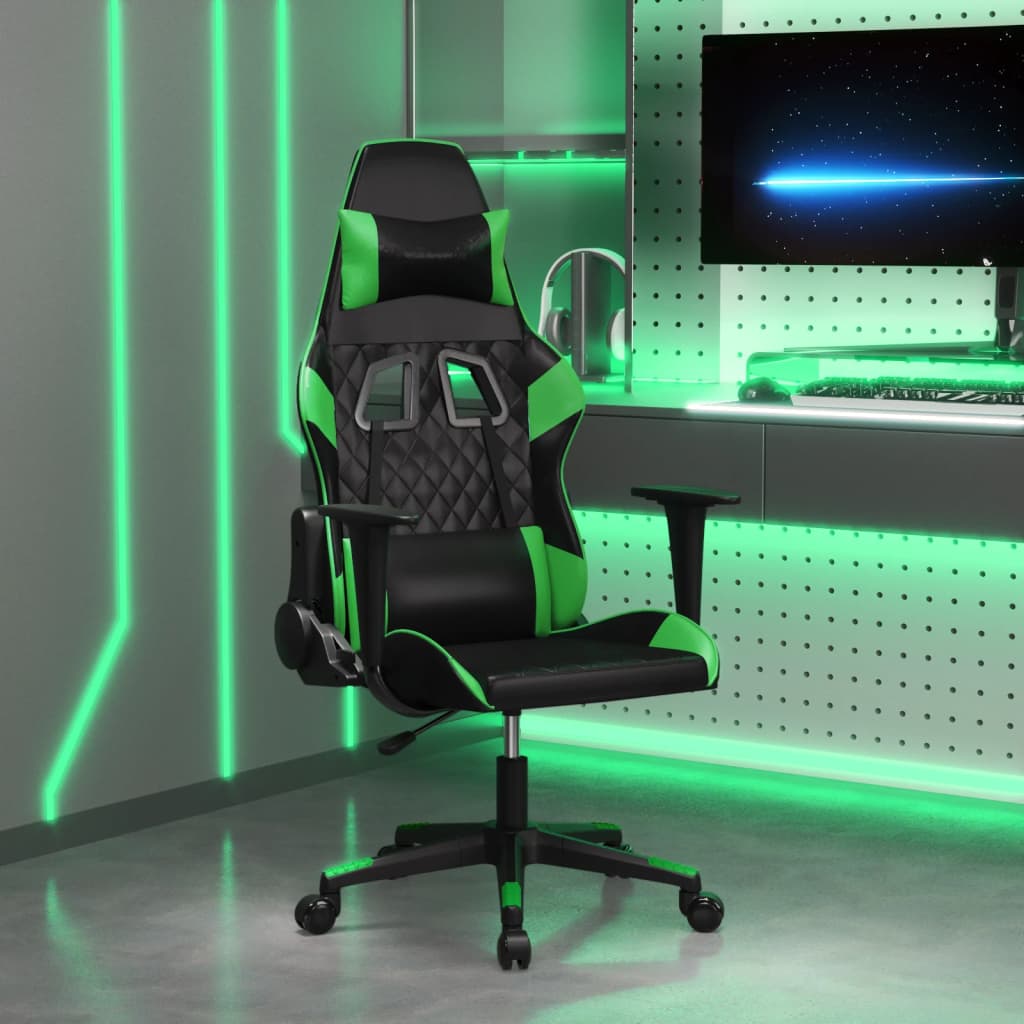 vidaXL Massage gamestoel met voetensteun kunstleer zwart & goudkleurig