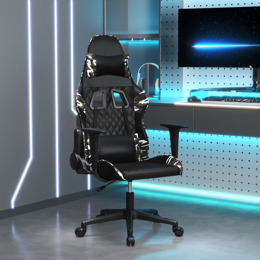 vidaXL Massage gamestoel met voetensteun kunstleer zwart & goudkleurig