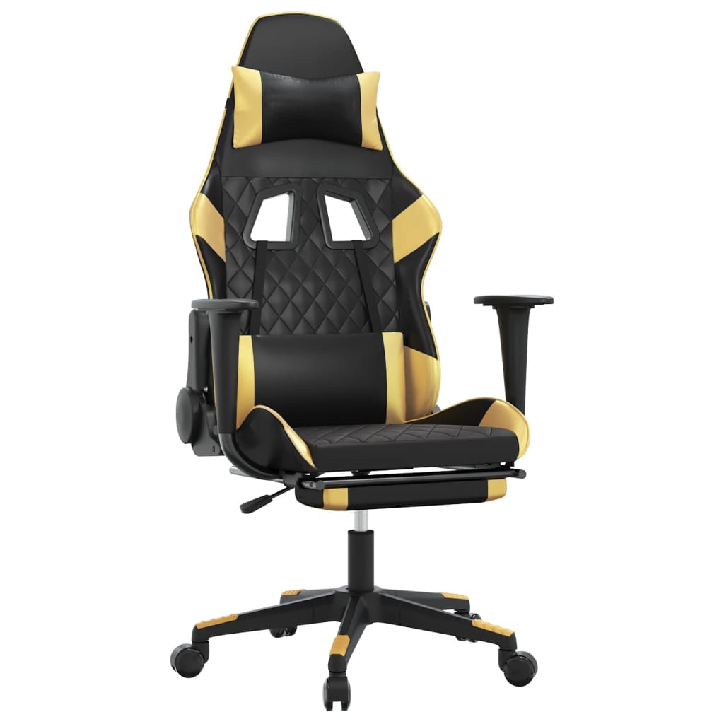 vidaXL Massage gamestoel met voetensteun kunstleer zwart & goudkleurig