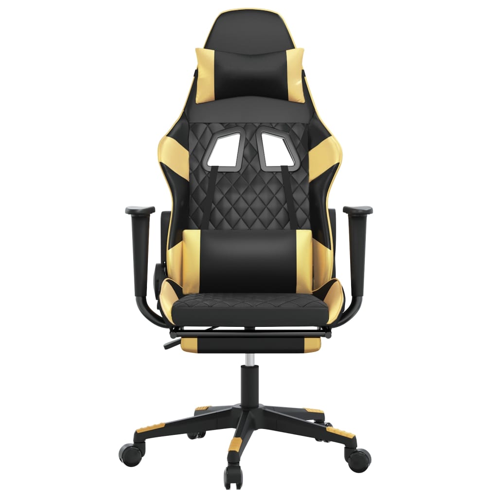 vidaXL Massage gamestoel met voetensteun kunstleer zwart & goudkleurig