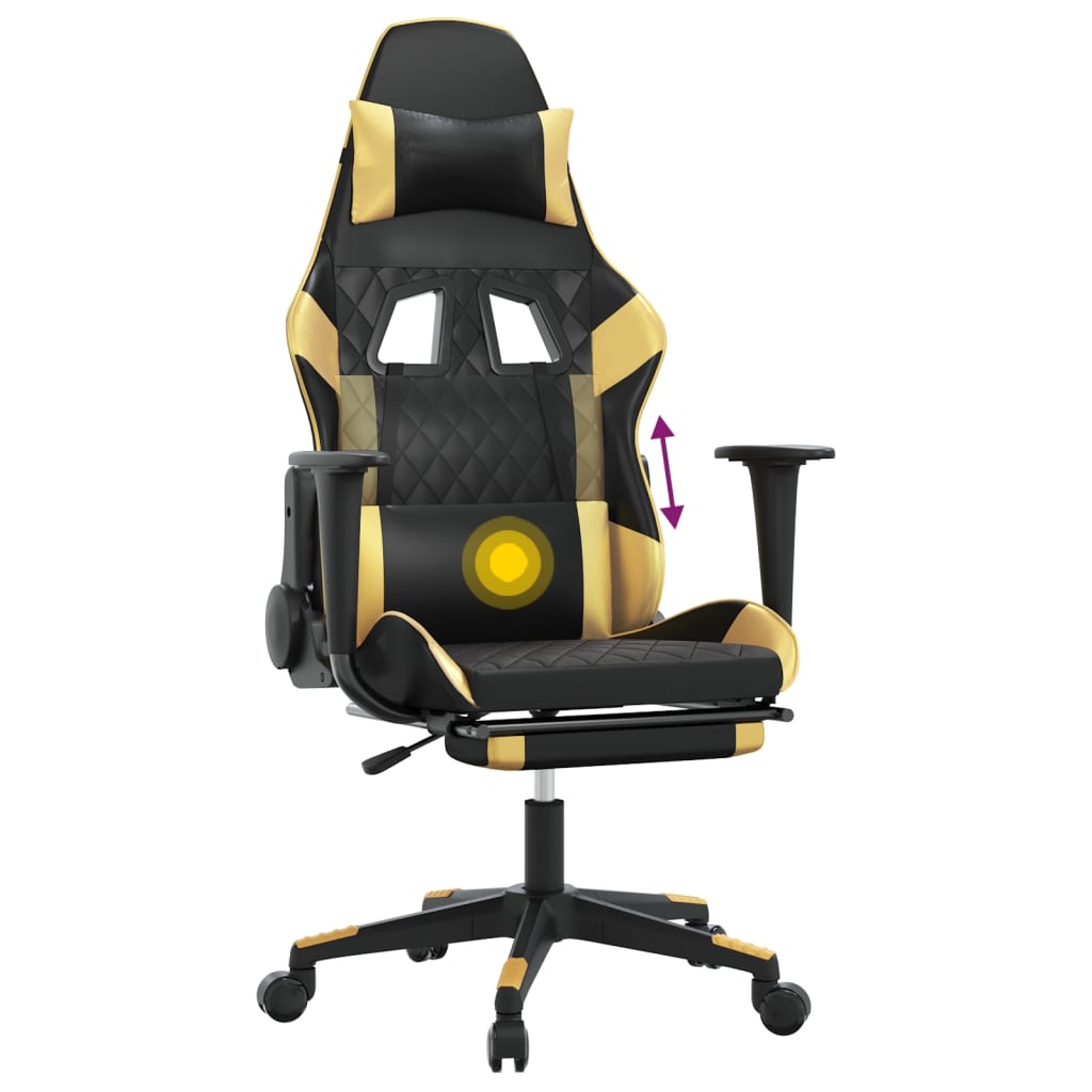 vidaXL Massage gamestoel met voetensteun kunstleer zwart & goudkleurig
