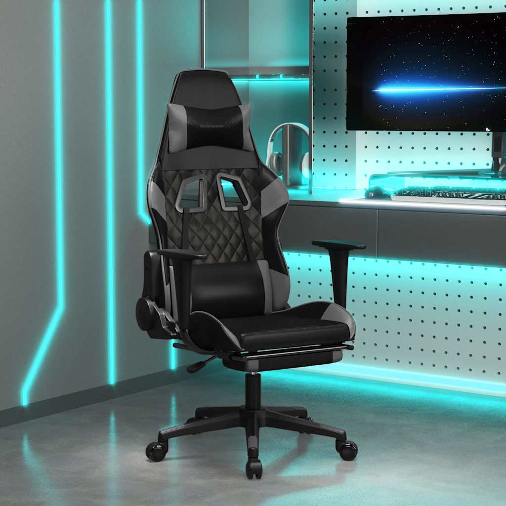 vidaXL Massage gamestoel met voetensteun kunstleer zwart & goudkleurig