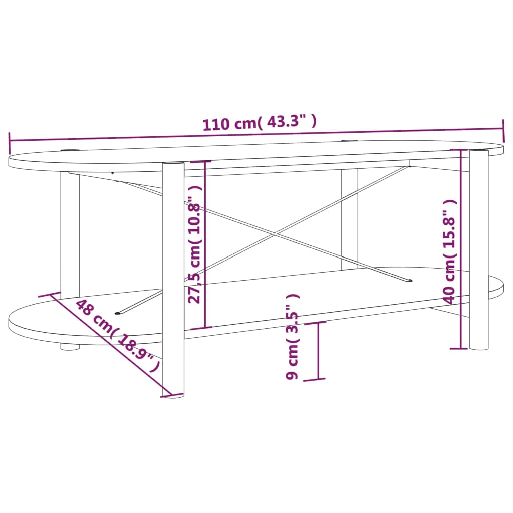vidaXL Salontafel 110x48x40 cm bewerkt hout zwart