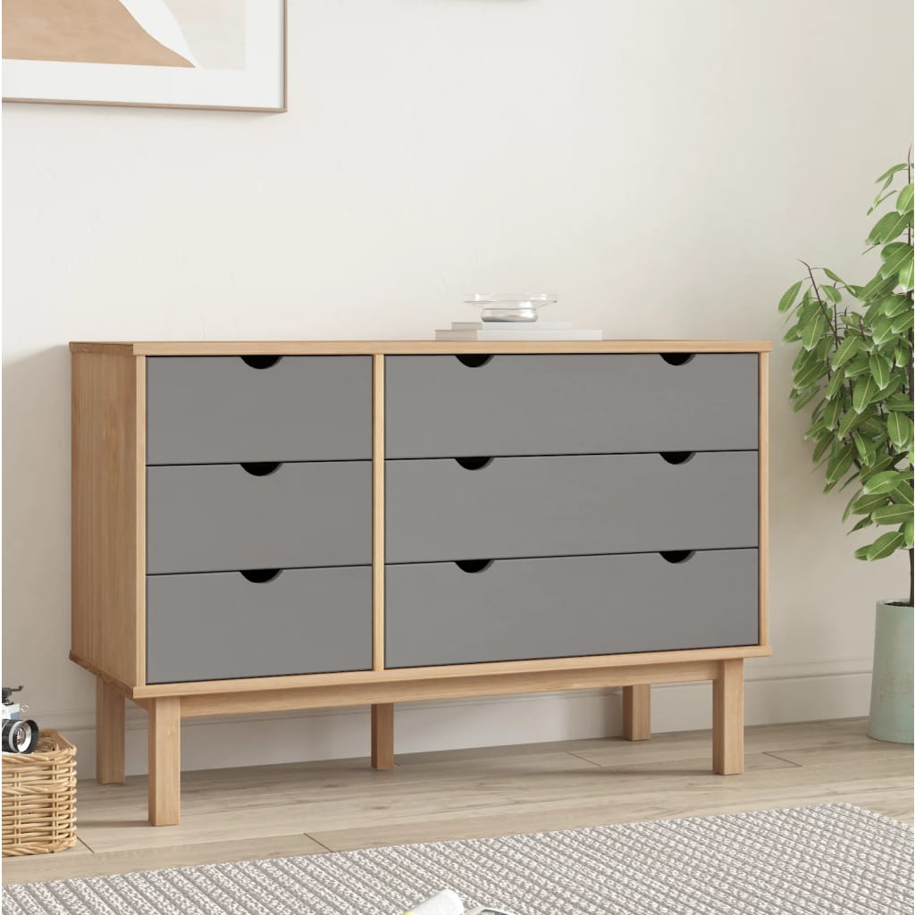 vidaXL Ladekast OTTA 111x43x73,5 cm grenenhout bruin en grijs - Aashly