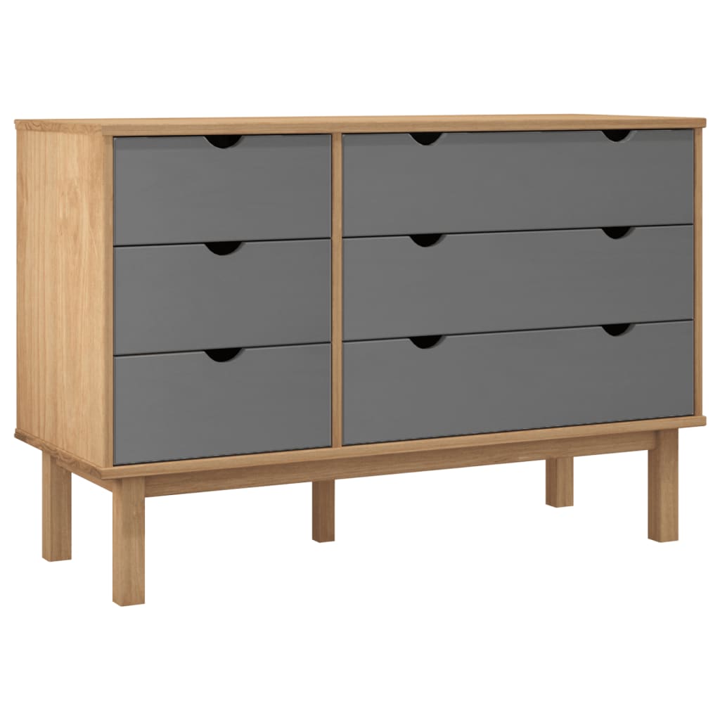 vidaXL Ladekast OTTA 111x43x73,5 cm grenenhout bruin en grijs - Aashly