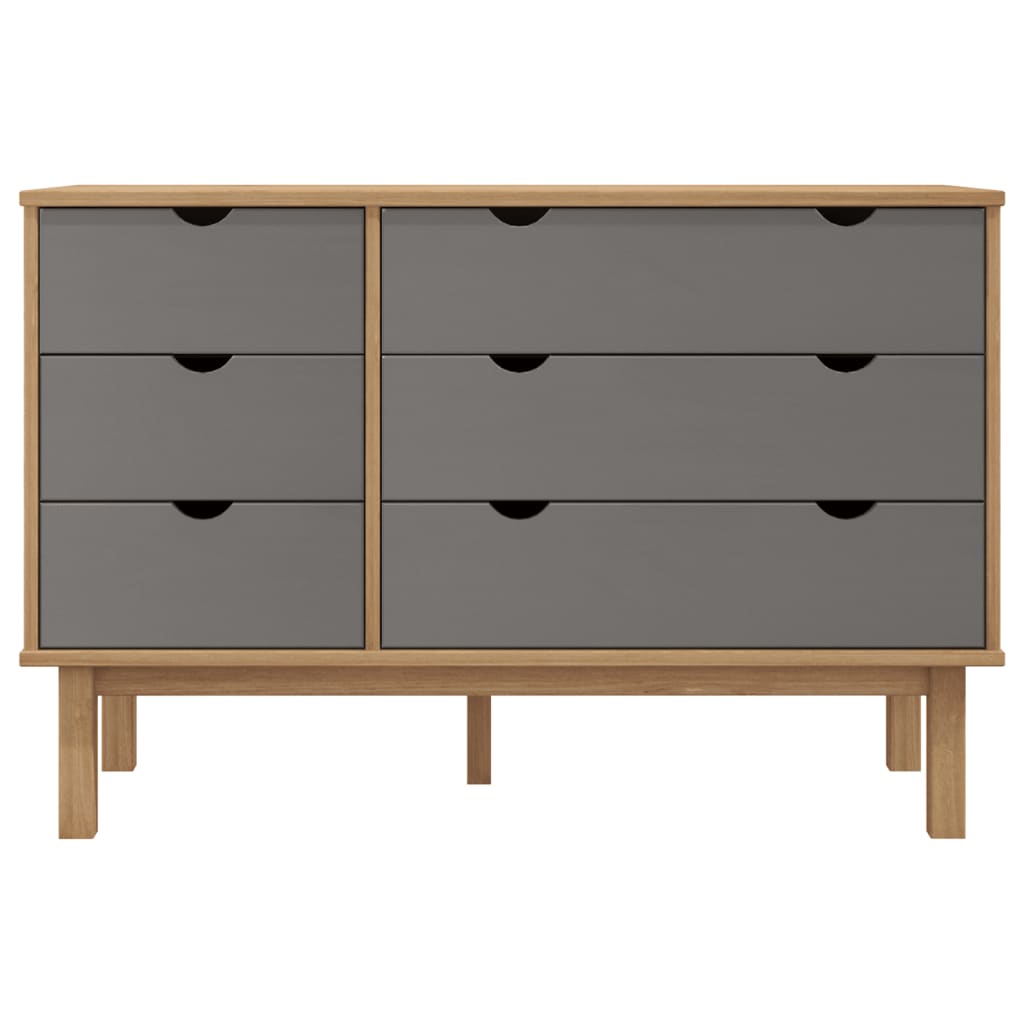 vidaXL Ladekast OTTA 111x43x73,5 cm grenenhout bruin en grijs - Aashly