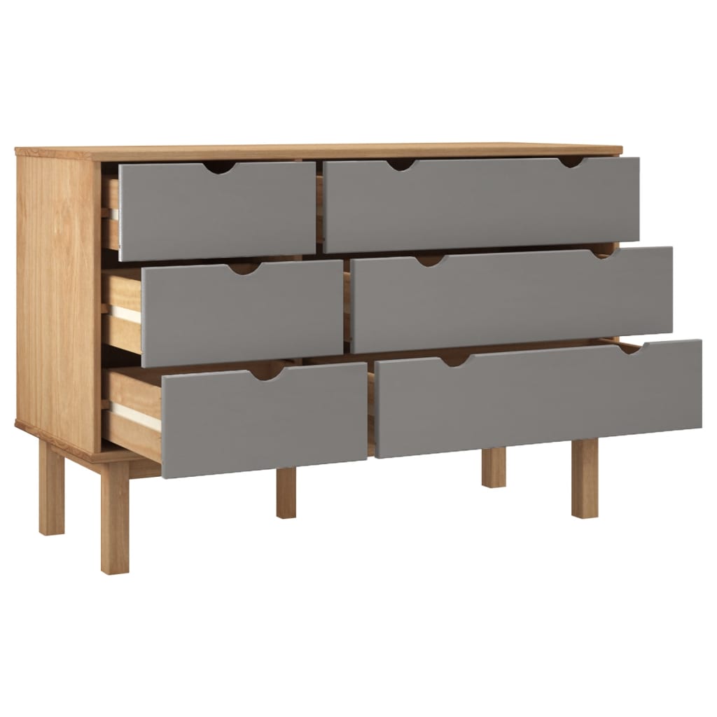 vidaXL Ladekast OTTA 111x43x73,5 cm grenenhout bruin en grijs - Aashly