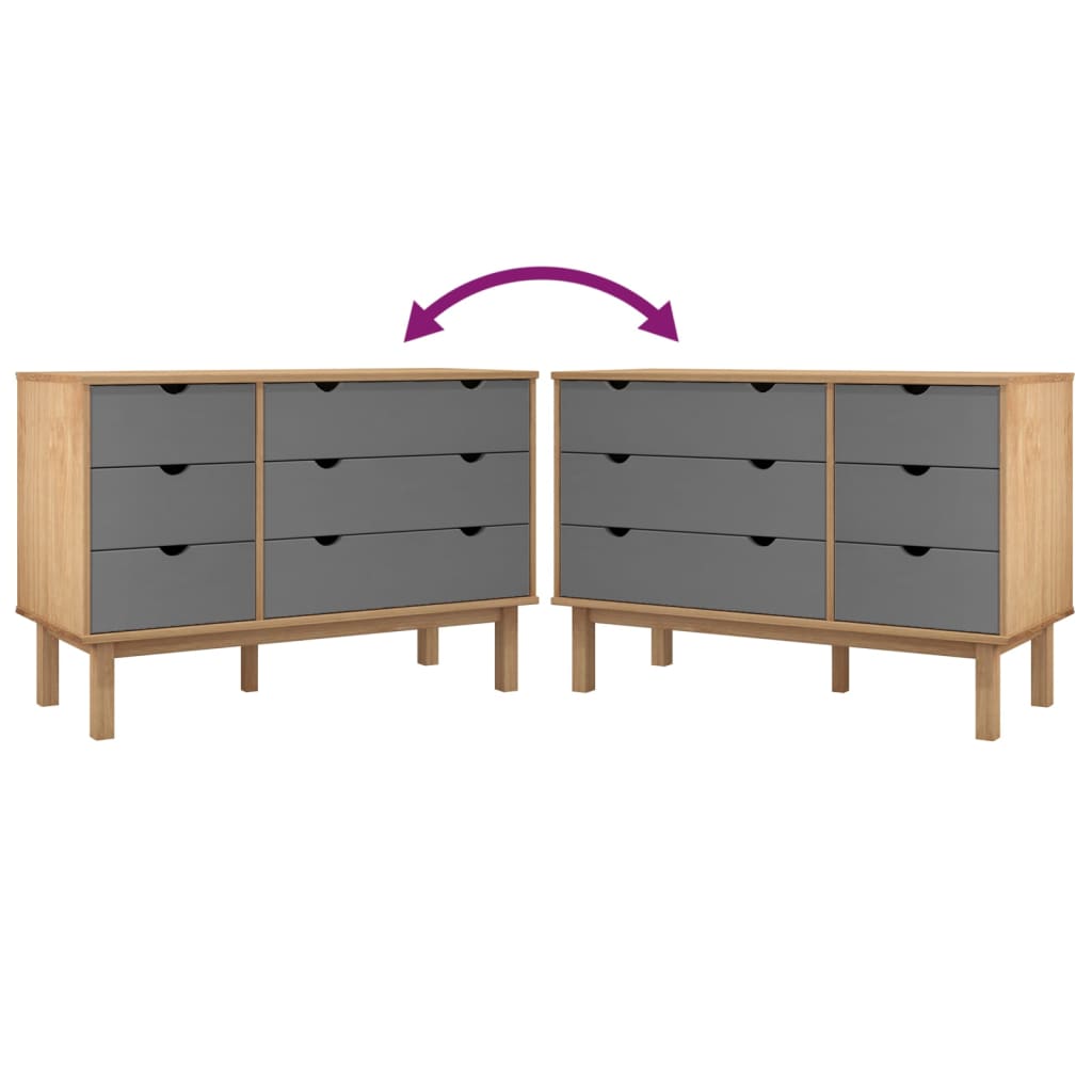 vidaXL Ladekast OTTA 111x43x73,5 cm grenenhout bruin en grijs - Aashly