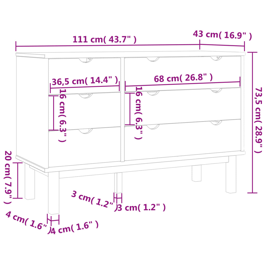 vidaXL Ladekast OTTA 111x43x73,5 cm grenenhout bruin en grijs - Aashly