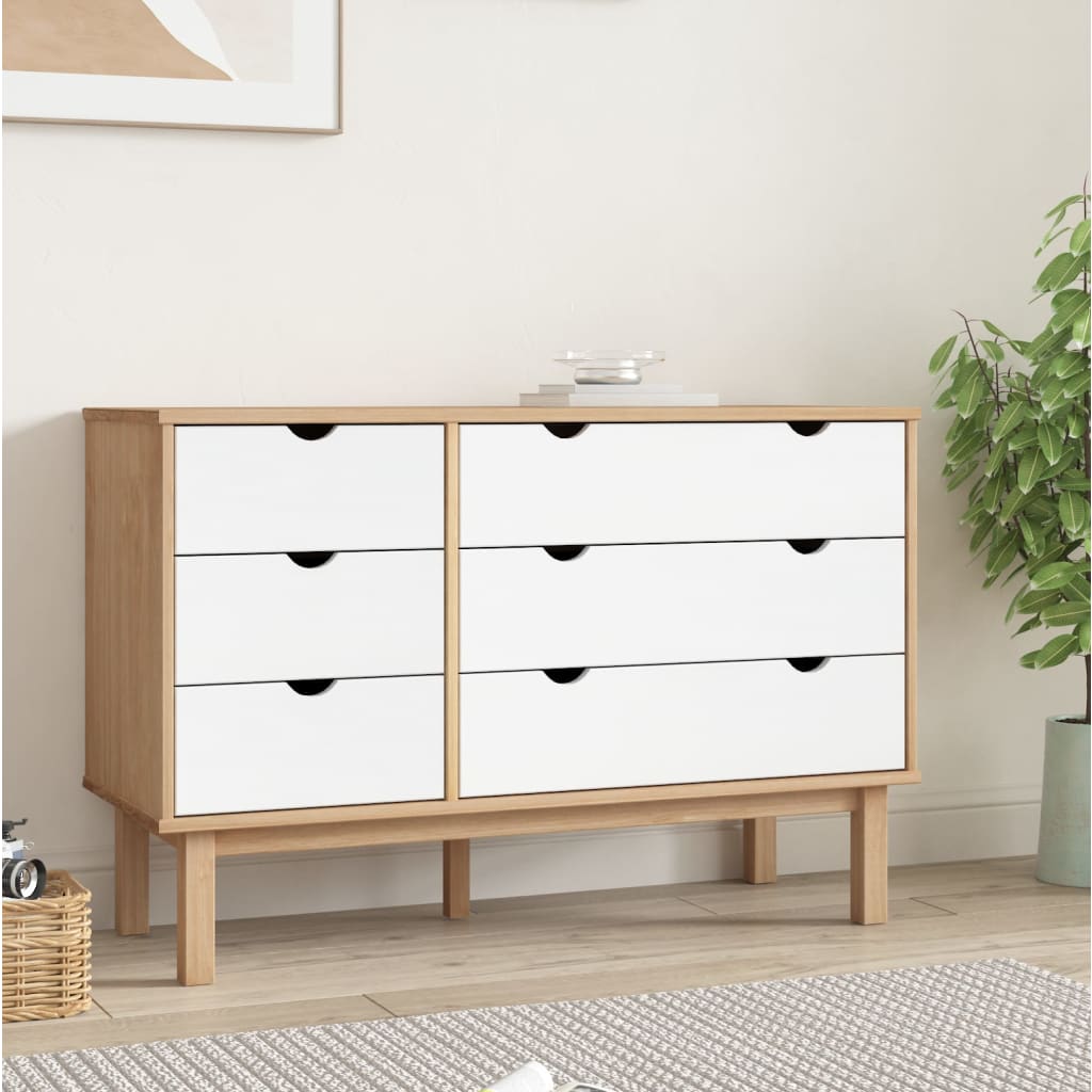 vidaXL Ladekast OTTA 111x43x73,5 cm grenenhout bruin en grijs - Aashly