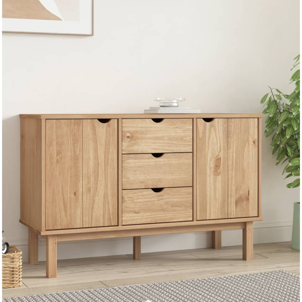 vidaXL Dressoir OTTA 113,5x43x73 cm massief grenenhout bruin en grijs - Aashly