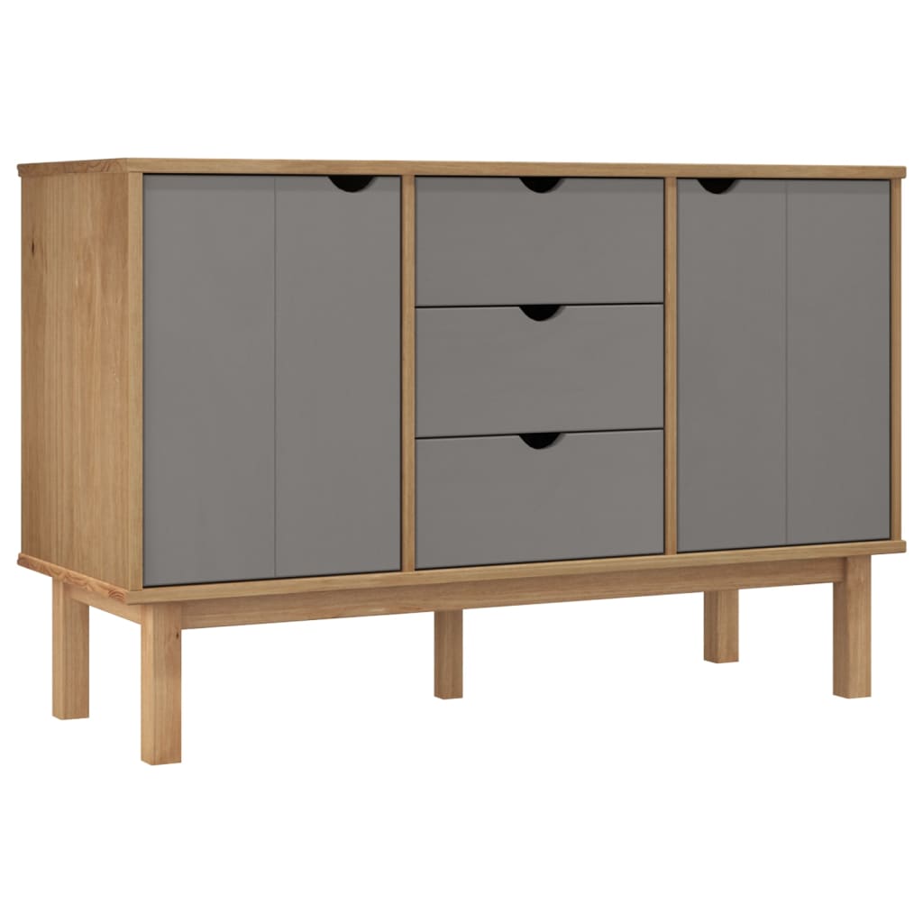 vidaXL Dressoir OTTA 113,5x43x73 cm massief grenenhout bruin en grijs - Aashly