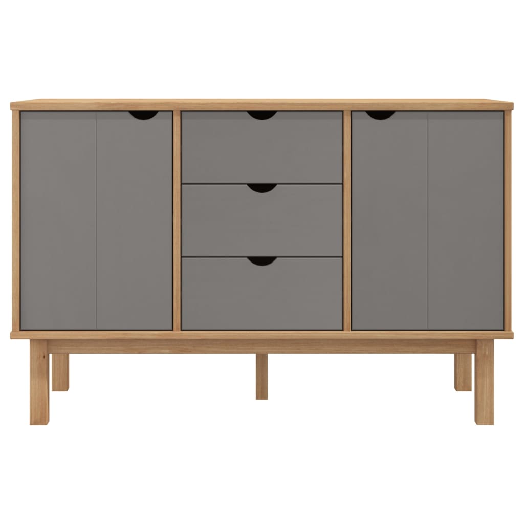 vidaXL Dressoir OTTA 113,5x43x73 cm massief grenenhout bruin en grijs - Aashly