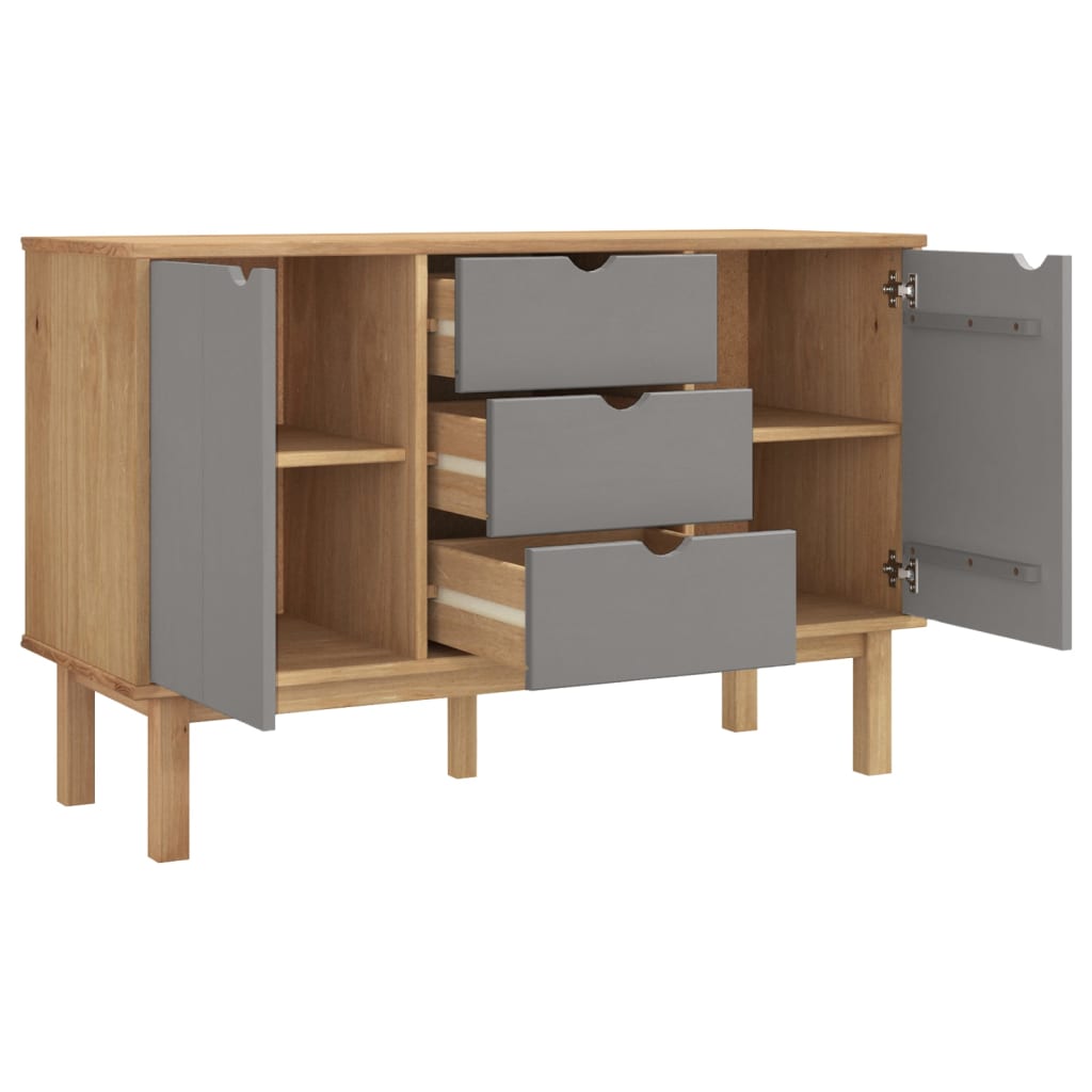 vidaXL Dressoir OTTA 113,5x43x73 cm massief grenenhout bruin en grijs - Aashly