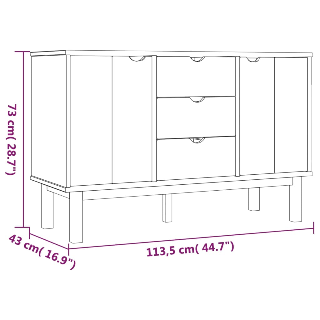 vidaXL Dressoir OTTA 113,5x43x73 cm massief grenenhout bruin en grijs - Aashly