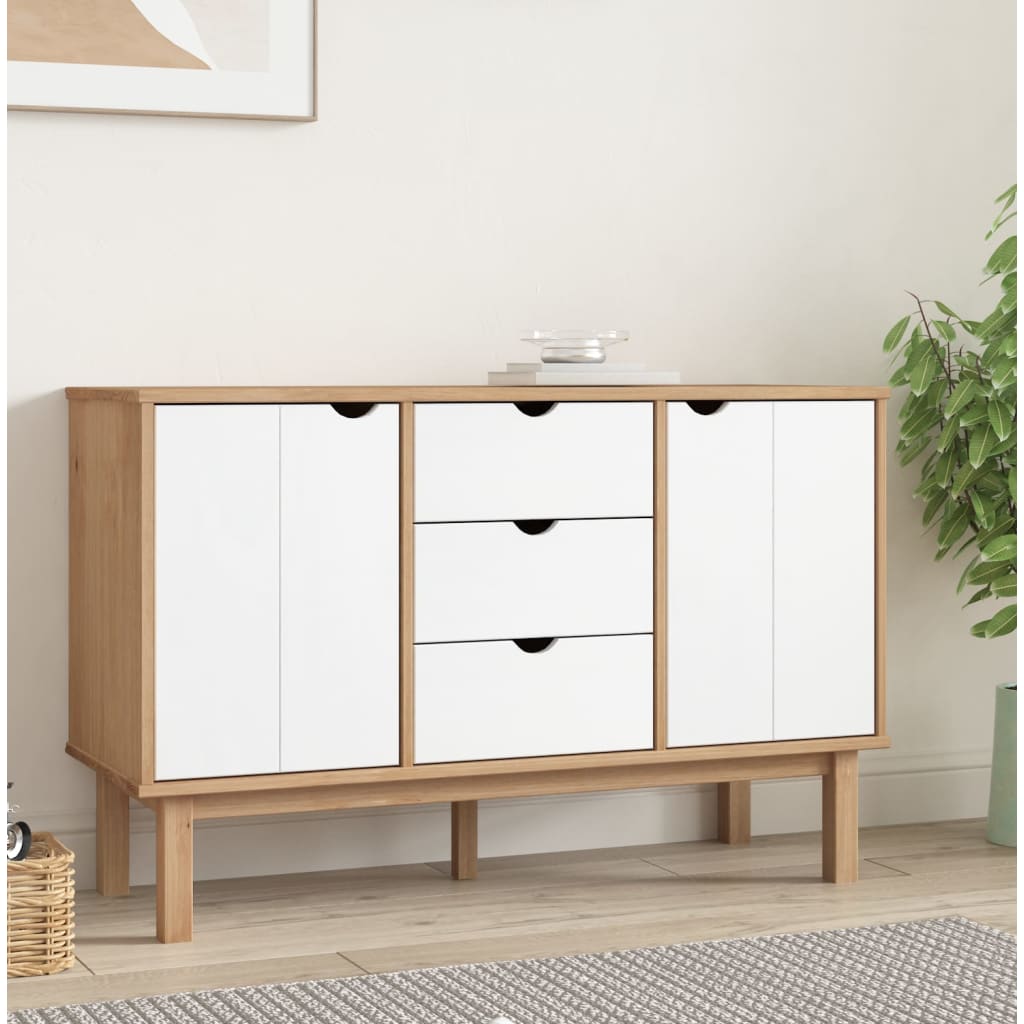 vidaXL Dressoir OTTA 113,5x43x73 cm massief grenenhout bruin en grijs - Aashly