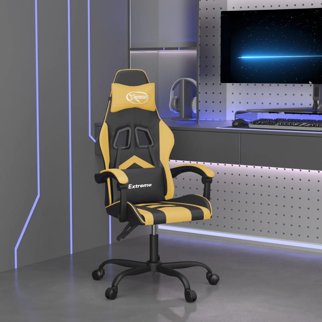 vidaXL Gamestoel draaibaar met voetensteun kunstleer zwart en rood