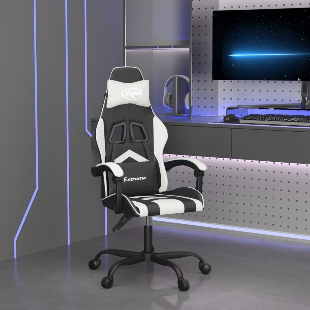 vidaXL Gamestoel draaibaar met voetensteun kunstleer zwart en rood