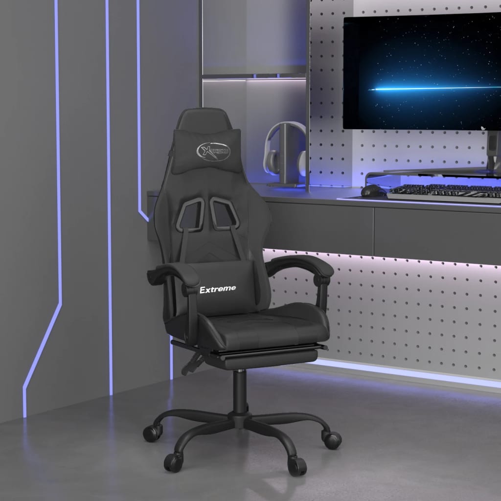 vidaXL Gamestoel draaibaar met voetensteun kunstleer zwart en rood