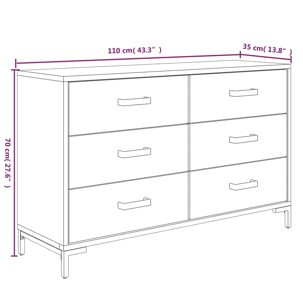 vidaXL Dressoir 110x35x70 cm massief grenenhout bruin - Aashly