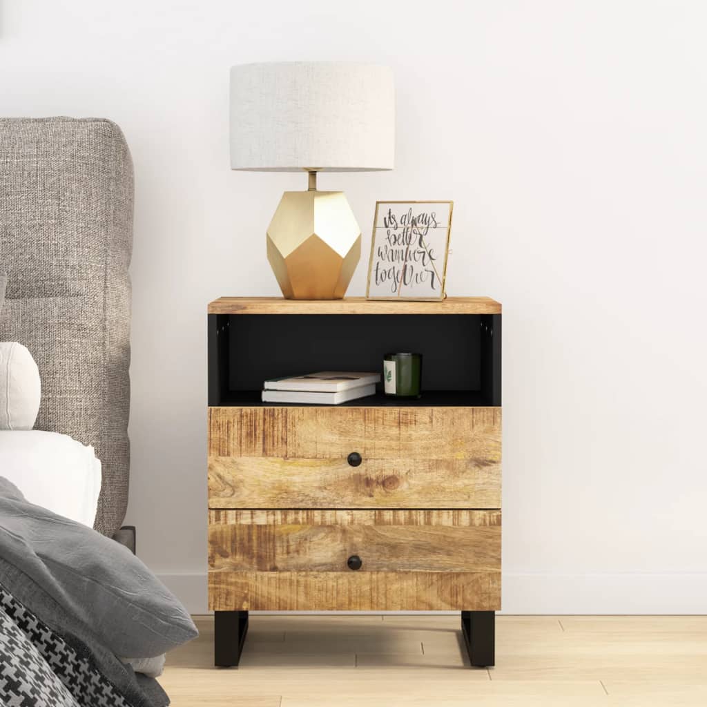 vidaXL Nachtkastje 50x33x62 cm massief mangohout en bewerkt hout - Aashly