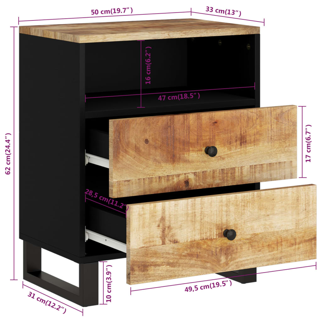 vidaXL Nachtkastje 50x33x62 cm massief mangohout en bewerkt hout - Aashly