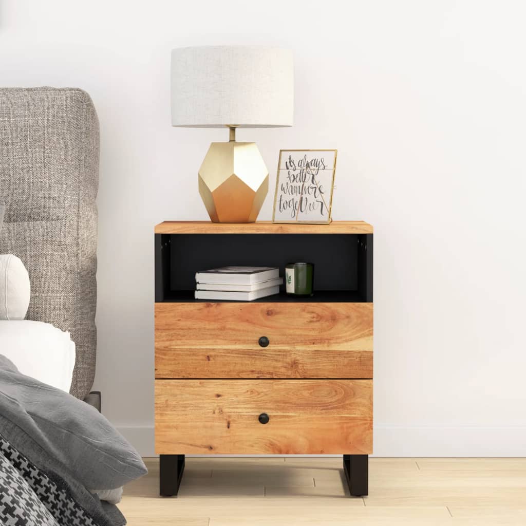 vidaXL Nachtkastje 50x33x62 cm massief mangohout en bewerkt hout - Aashly
