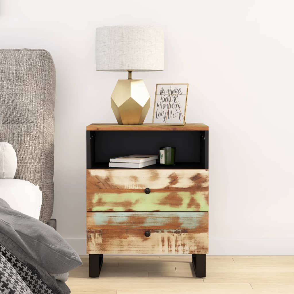 vidaXL Nachtkastje 50x33x62 cm massief mangohout en bewerkt hout - Aashly
