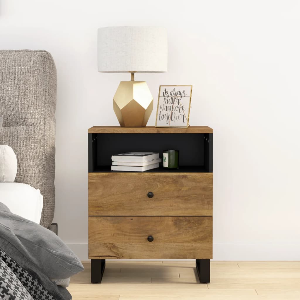 vidaXL Nachtkastje 50x33x62 cm massief mangohout en bewerkt hout - Aashly