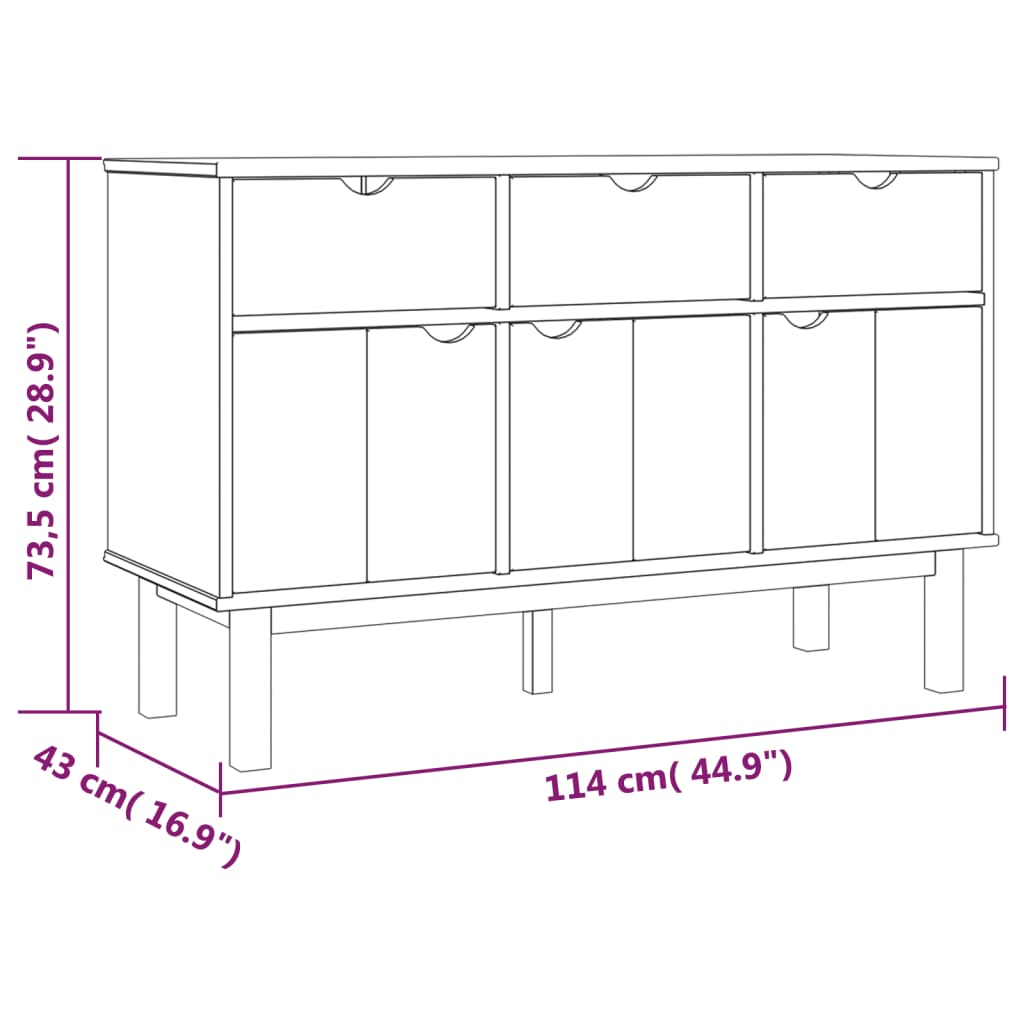 vidaXL Dressoir OTTA 114x43x73,5 cm massief grenenhout - Aashly