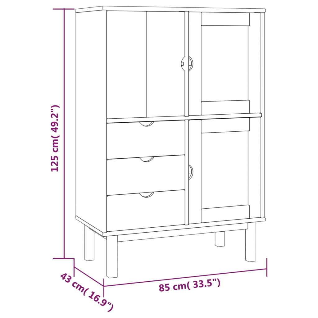 vidaXL Hoge kast OTTA 85x43x125 cm massief grenenhout - Aashly
