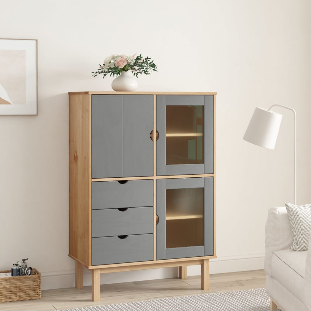 vidaXL Hoge kast OTTA 85x43x125 cm massief grenenhout - Aashly