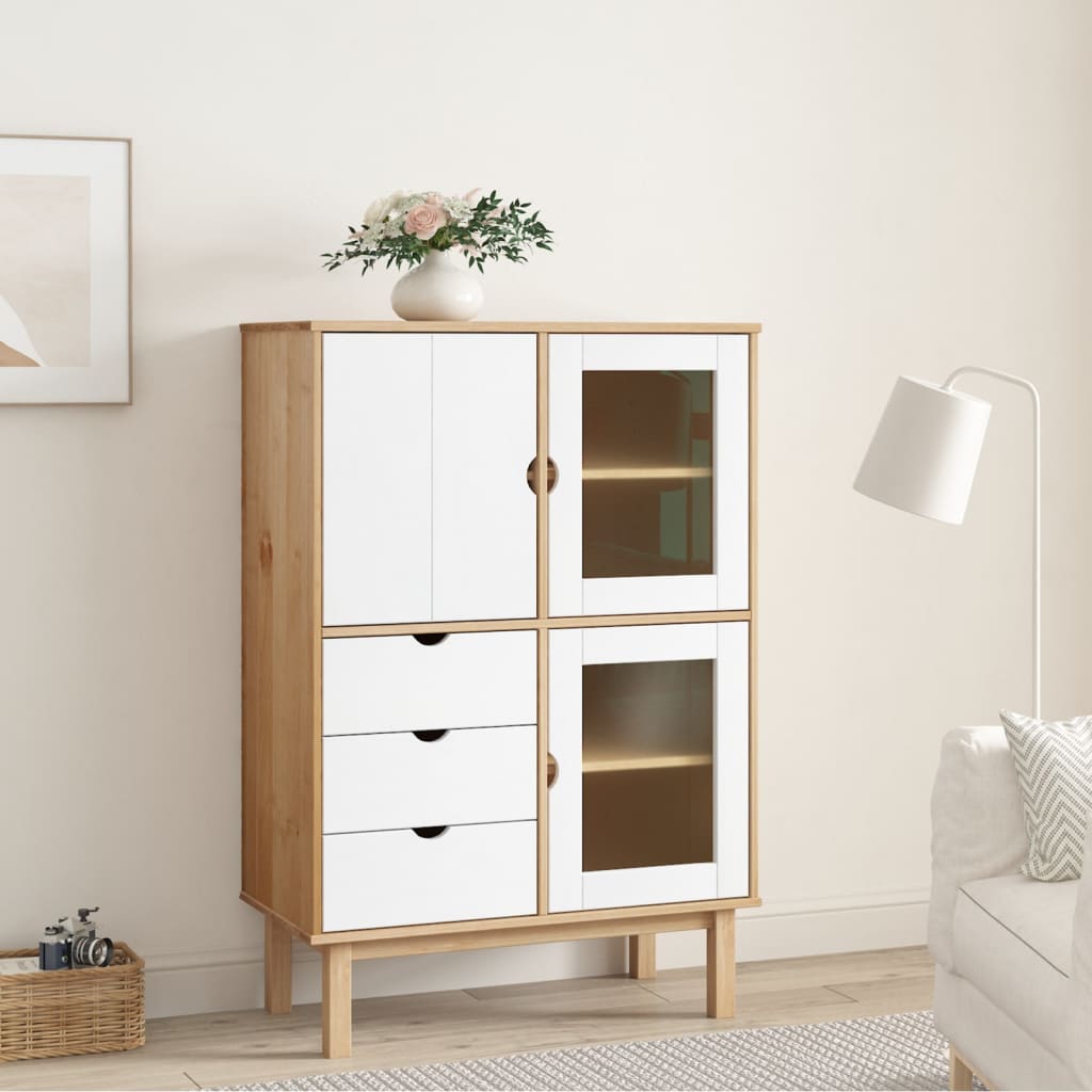 vidaXL Hoge kast OTTA 85x43x125 cm massief grenenhout - Aashly