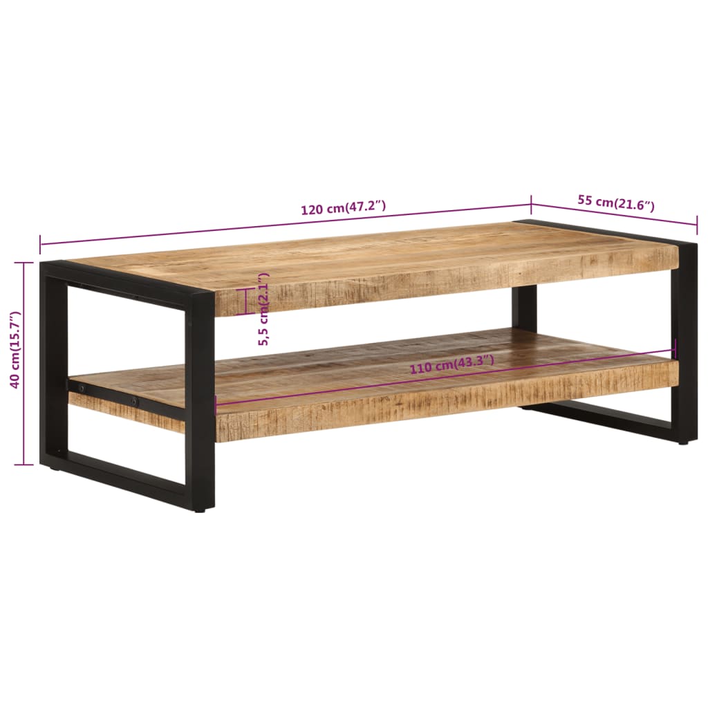 vidaXL Salontafel 120x55x40 cm massief mangohout
