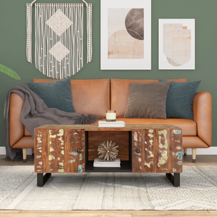 vidaXL Salontafel 100x54x40 cm massief mangohout en bewerkt hout - Aashly