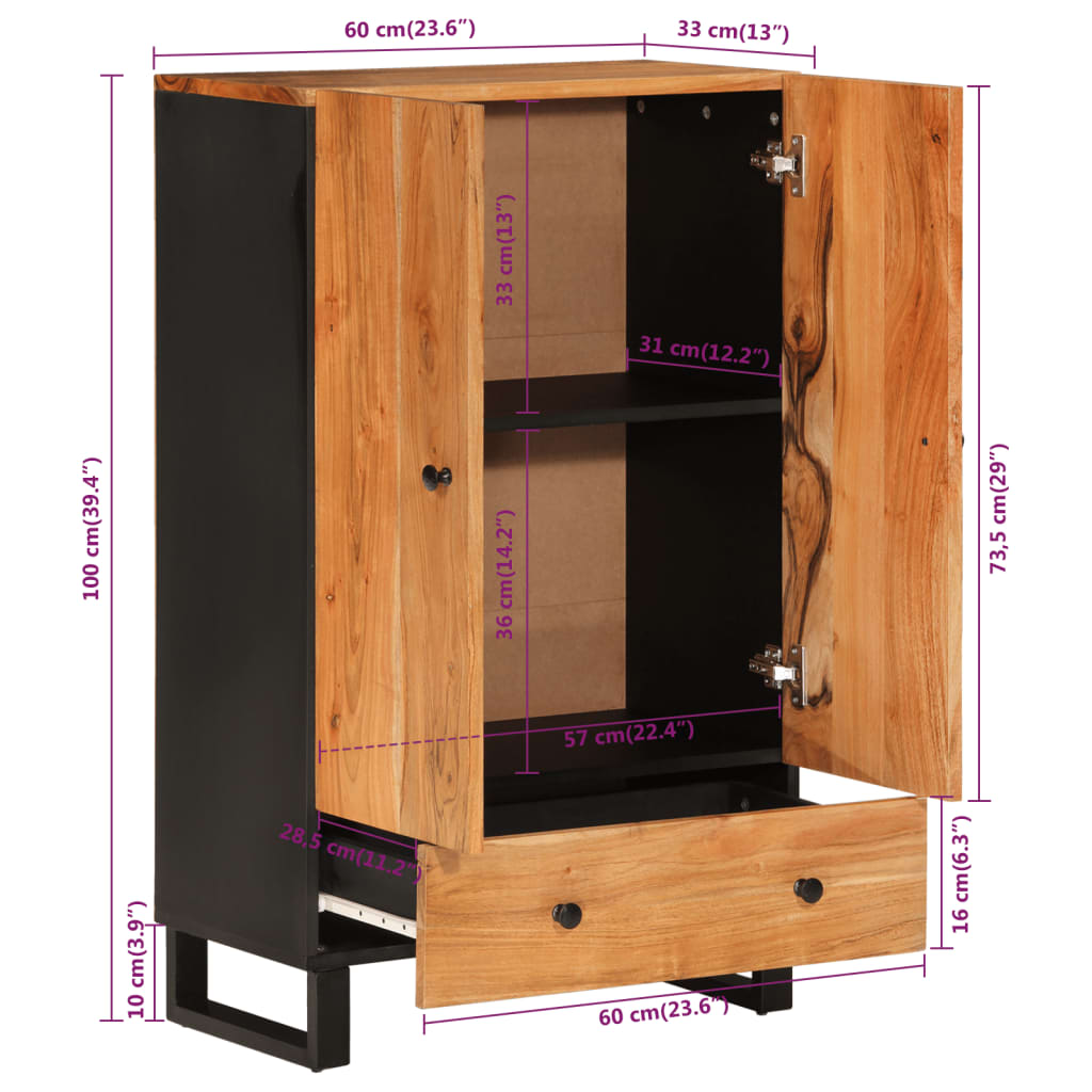 vidaXL Hoge kast met lade 60x33x100 cm massief mangohout en ijzer