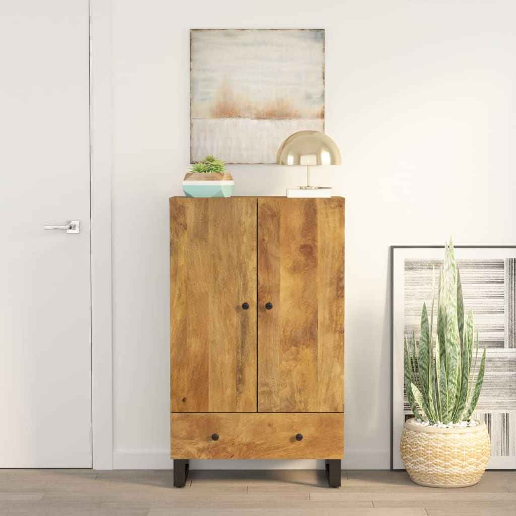 vidaXL Hoge kast met lade 60x33x100 cm massief mangohout en ijzer