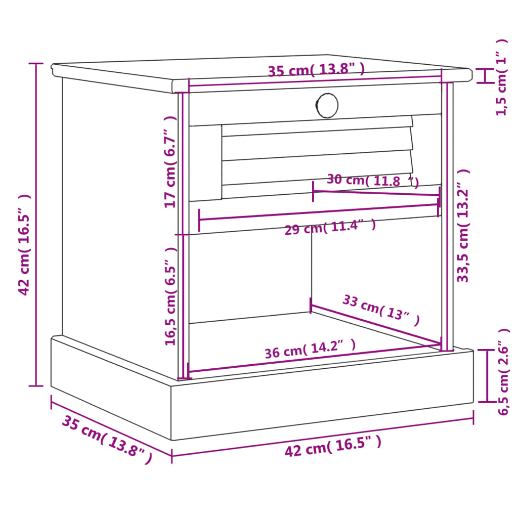vidaXL VIGO Bedside Table 42x35x42 cm Solid Pinewood Grey