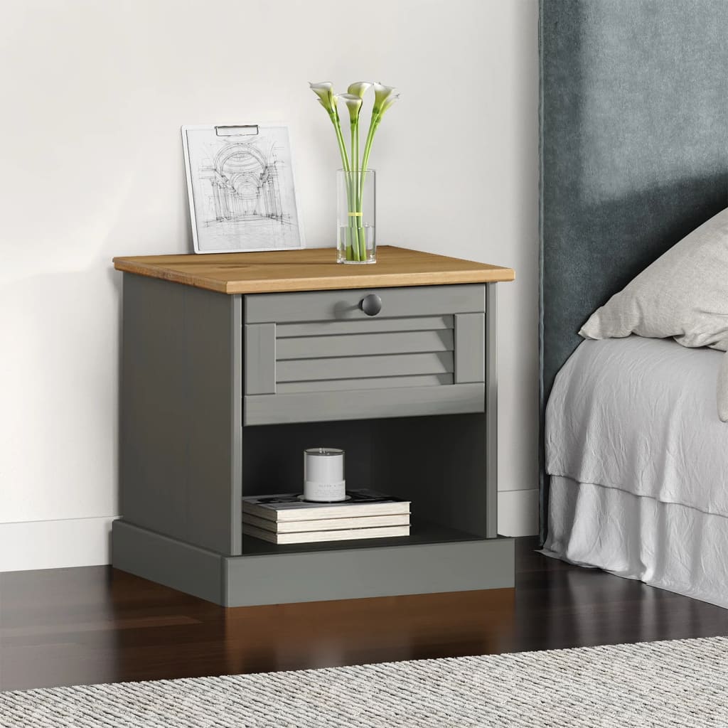 vidaXL VIGO Bedside Table 42x35x42 cm Solid Pinewood Grey