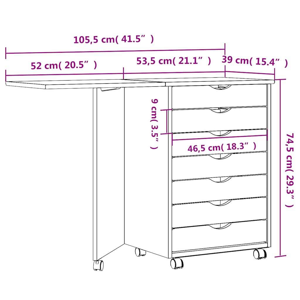 vidaXL Rolkast met bureau MOSS massief grenenhout zwart - Aashly