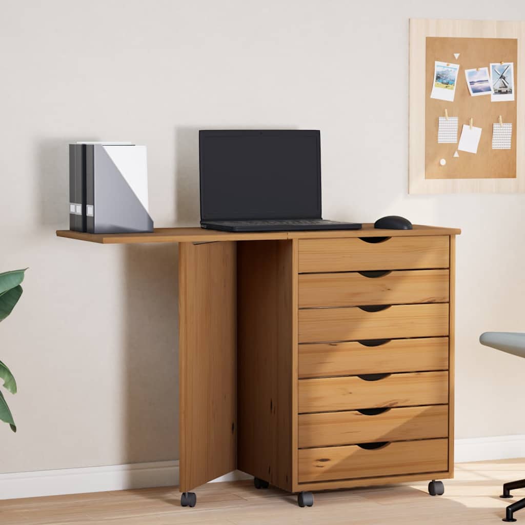 vidaXL Rolkast met bureau MOSS massief grenenhout zwart - Aashly