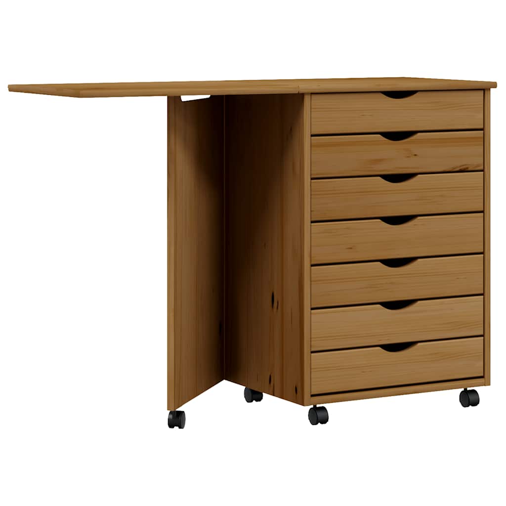 vidaXL Rolkast met bureau MOSS massief grenenhout zwart - Aashly