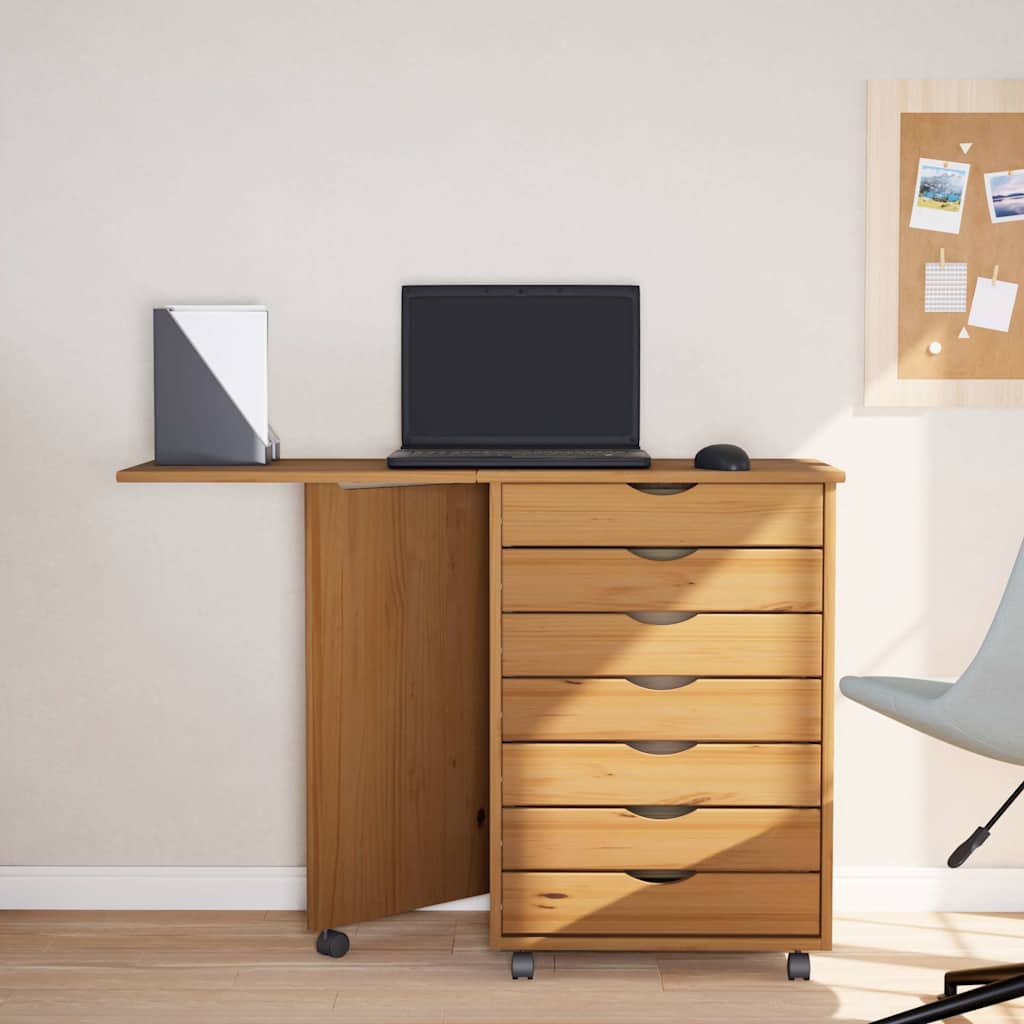 vidaXL Rolkast met bureau MOSS massief grenenhout zwart - Aashly
