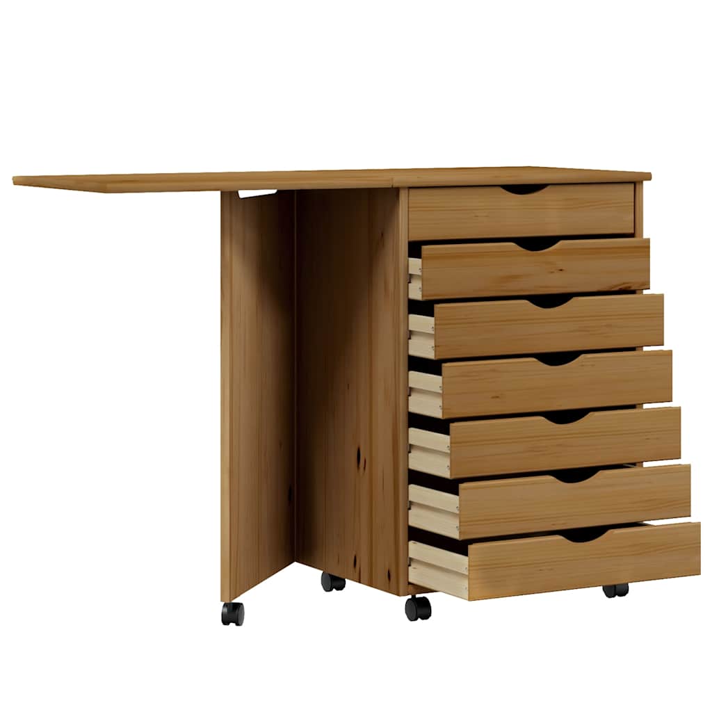 vidaXL Rolkast met bureau MOSS massief grenenhout zwart - Aashly