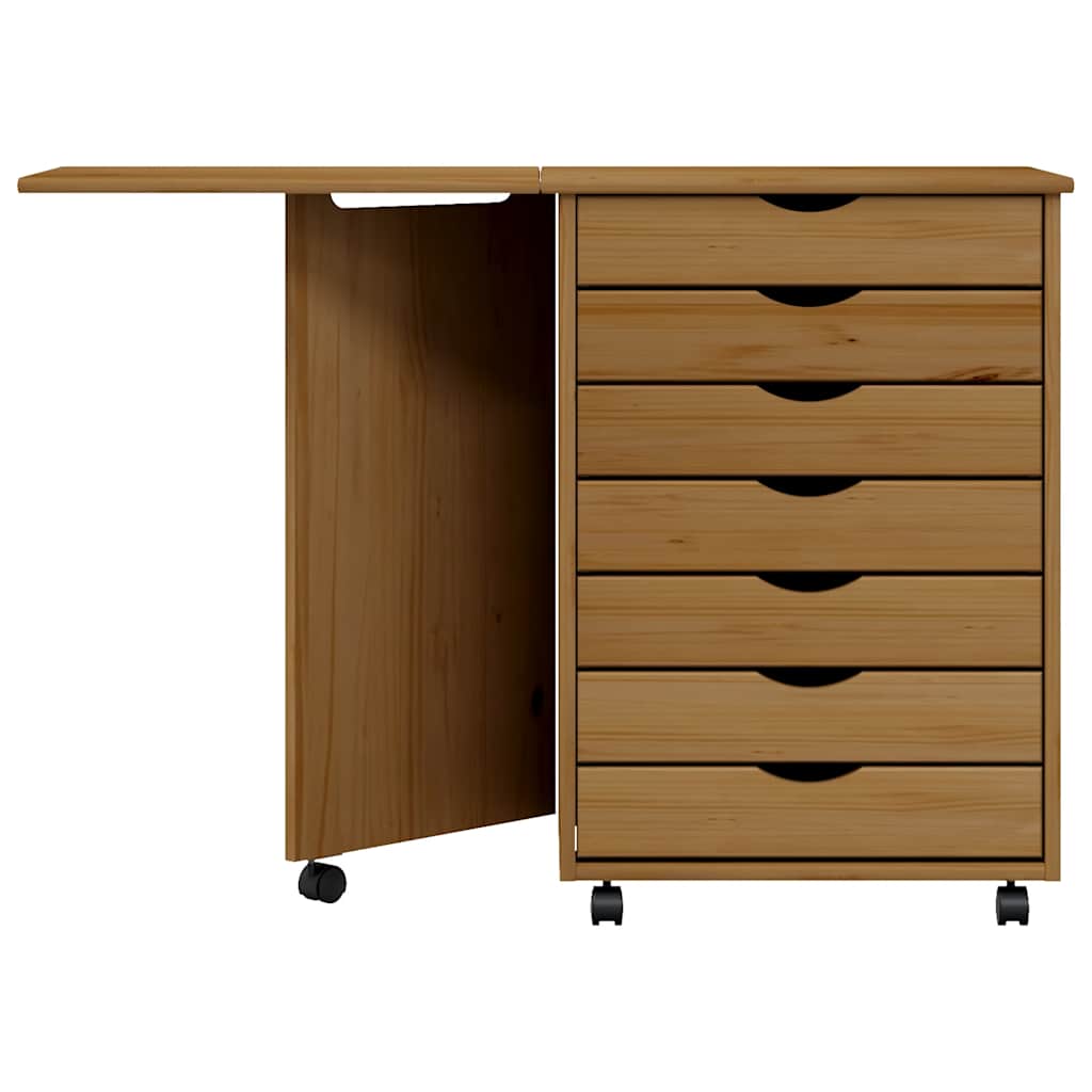 vidaXL Rolkast met bureau MOSS massief grenenhout zwart - Aashly