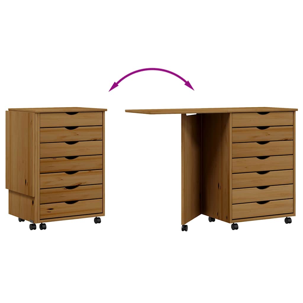 vidaXL Rolkast met bureau MOSS massief grenenhout zwart - Aashly