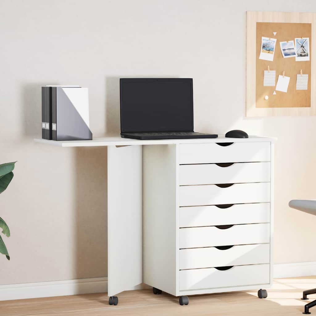 vidaXL Rolkast met bureau MOSS massief grenenhout zwart - Aashly
