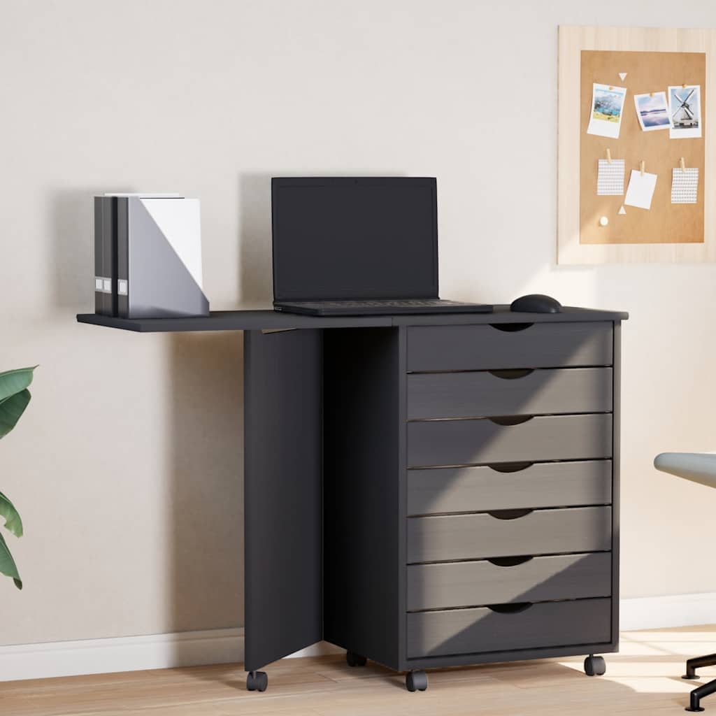 vidaXL Rolkast met bureau MOSS massief grenenhout zwart - Aashly