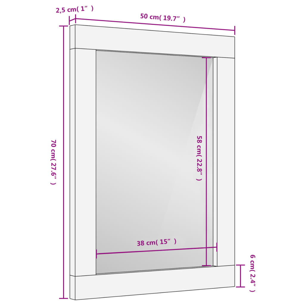 vidaXL Badkamerspiegel 50x70x2,5 cm massief mangohout en glas zwart