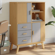 vidaXL High cabinet OLDEN 85x43x125 cm solid pinewood grey and brown
